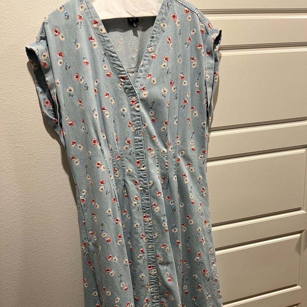 GAP Pleated Denim Maxi Dress